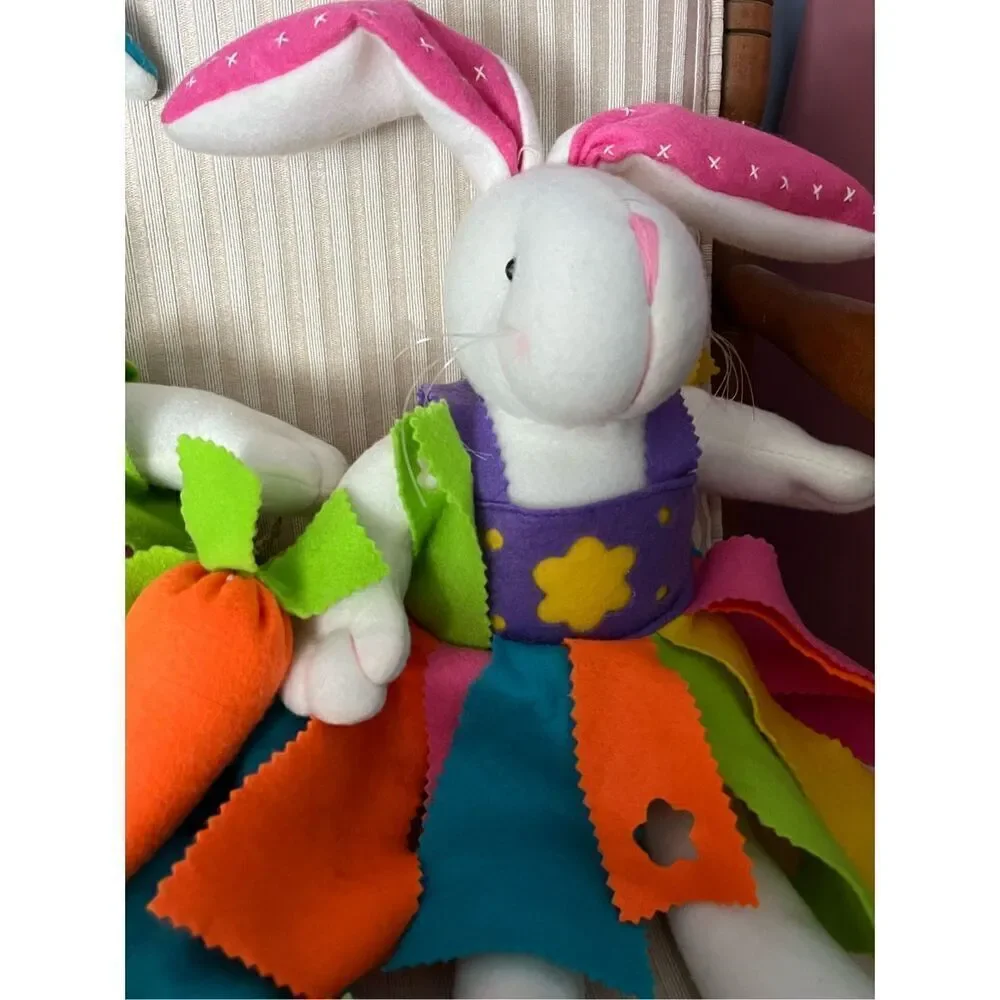 Vintage 70’s 80s Boy & Girl Stuffed Easter Bunny Dolls Handmade Felt Clothing